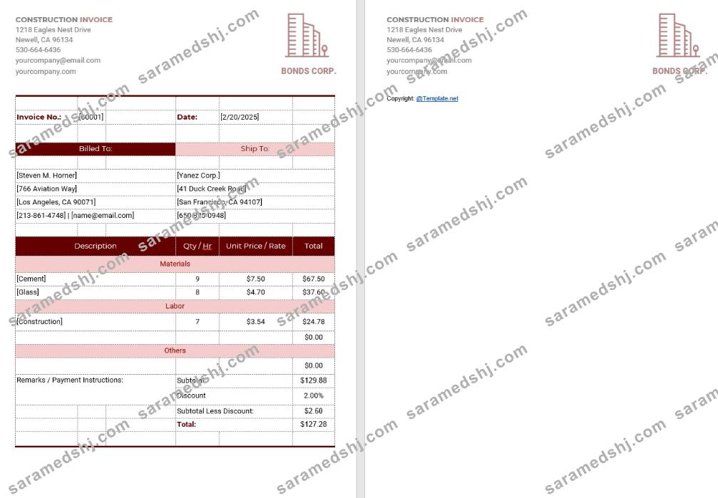 Simple Construction Invoice Template
